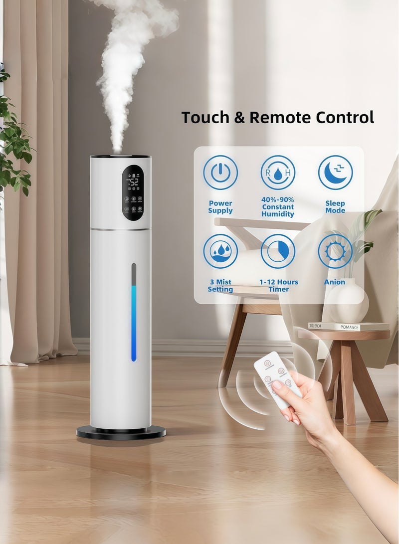 9L Large Capacity Humidifier for Large Rooms and Bedrooms, Ultrasonic Cool Mist Technology with Top-Fill Design, Operates up to 52 Hours, UV Sterilization and Impurity Filtration, 3 Adjustable Mist Levels, 360° Rotating Nozzle, Ideal for Babies, Home, and Office Use, Features LED Temperature and Humidity Display, White. - Image 2